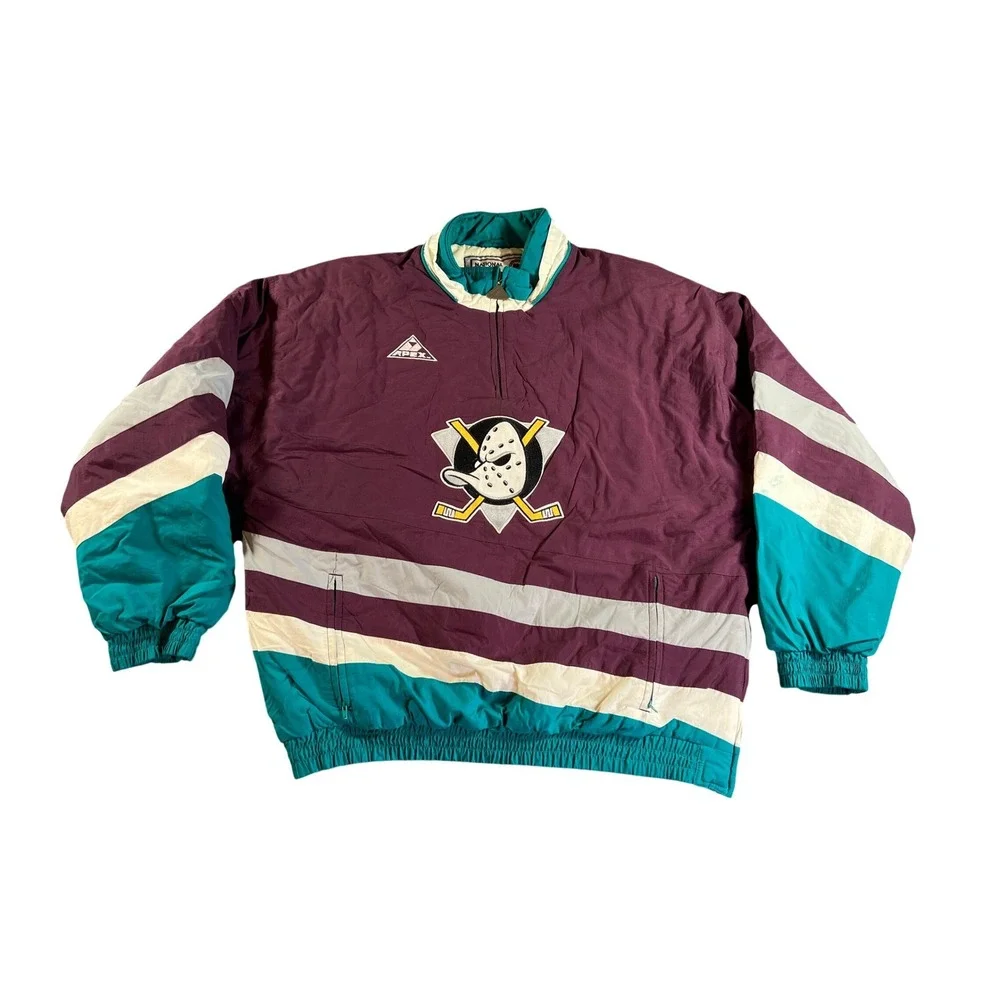 Vintage Apex One Mighty Ducks Puffer Jacket Mens Large Eggplant 90s Quarter Zip